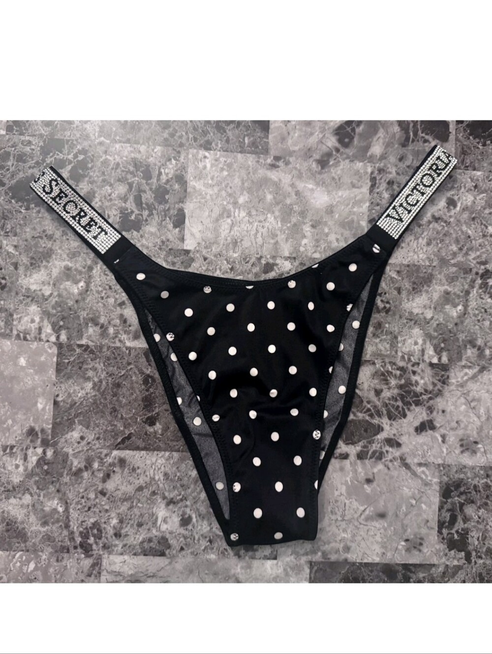 Victoria's Secret Very Sexy Polka Dot Shine Strap Brazilian Panty BLACK SMALL